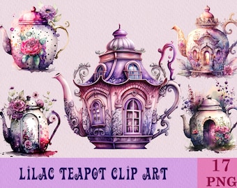 Pacote de clipart de bule lilás, clipart de bule, bule png, clipart de bule, sublimação PNG imprimível, pacote PNG, pacote de clip art