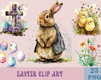 Zestaw clipartów wielkanocnych, clipart zająca wielkanocnego, clipart zająca, sublimacja PNG do druku, zestaw PNG, zestaw clipartów