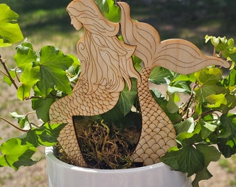 Plant buddy mermaid plant decoration plant stake mermaid indoor plant decor garden decor gift for mermaid lover gift for plant lover wood