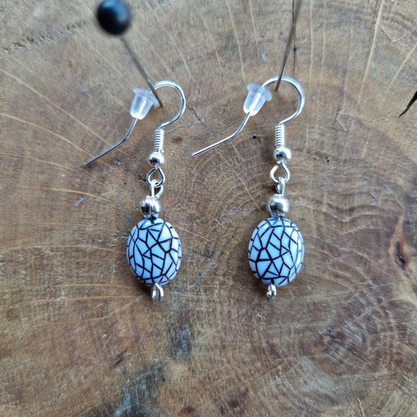 Monochrome - Handcrafted Sterling silver with black and white patterned pendant earrings.