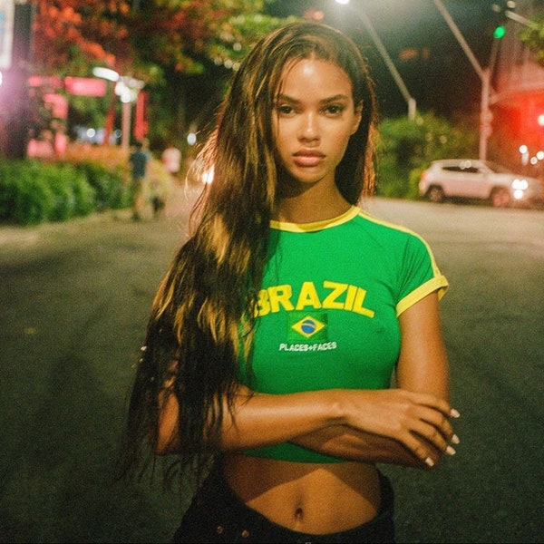 Brazil Crop Top Baby Tee - Brazil Jersey, Soccer Baby Tee, Boss girl ,90s 2000s Aesthetic, Brazilian Shirt, Brasil Top, Brasil Baby Tee