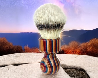 Birthday Christmas Gift Shaving Brush Handle For Him Builder 2 Band Badger Knot Synthetic 26mm Bulb Tuxedo Multilayer Coloured Resin