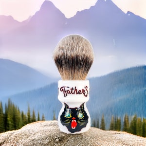 Handcrafted Wet Shave Brush 26mm Badger Knot Synthetic Knot Bulb Shape Tuxedo Christmas Gift For Him Angry Kitten Premium Quality Shaving