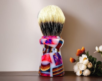 Christmas Gift Shaving Brush 2 Band Badger Knot For Him 26mm Bulb Tuxedo Shape Brush Builder Synthetic Vibrant Color-Block Premium Quality