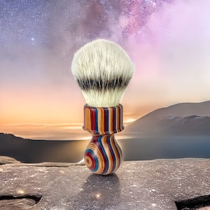 Birthday Christmas Gift Shaving Brush Handle For Him Builder 2 Band Badger Knot Synthetic 26mm Bulb Tuxedo Multilayer Coloured Resin image 9