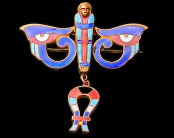 PROTECTIVE Egyptian Revival Brooch-Amulet with a "Sa-pendant" from France