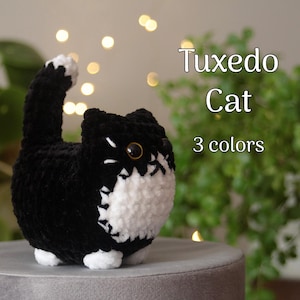 Crochet tuxedo cat plush Amigurumi kitty plushie Chubby chonky soft kitten toy Handmade stuffed animal Gift for best friend girlfriend girl