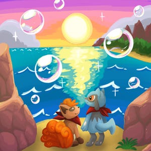 Pokémon or furry painting with background