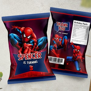 Spiderman Chip Bag / Spiderman Party Bag / Spiderman Favor Bag / Spiderman Chip Pouch / Spidey Goodie Bag Label / Superhero Chip Bag