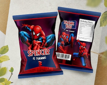 Spiderman Chip Bag / Spiderman Party Bag / Spiderman Favor Bag / Spiderman Chip Pouch / Spidey Goodie Bag Label / Superhero Chip Bag