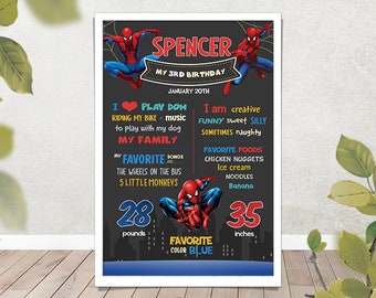 Spiderman Chalkboard / Spiderman Milestone Board / Superhero Birthday Chalkboard / Kids Birthday Sign Board / Boy Birthday Party Chalkboard