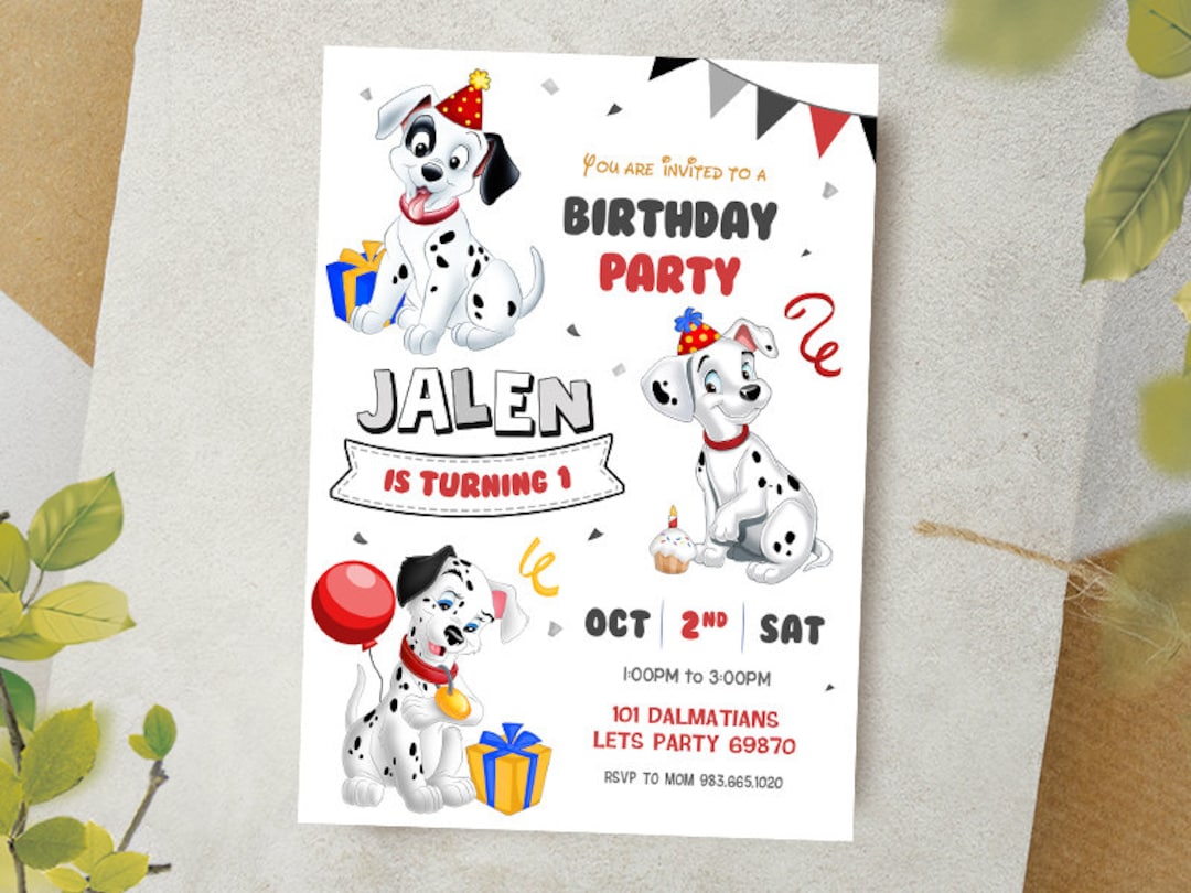 101 Dalmatians Digital Invitation / Dogs Party Invite / Cute Dogs ...