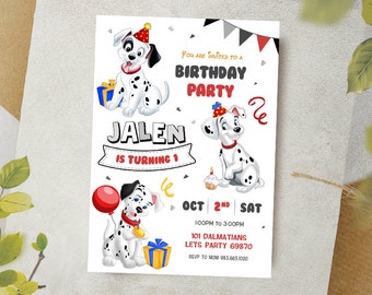 Invitation numérique des 101 dalmatiens / Invitation de fête de chiens / Carte d'anniversaire de chiens mignons / Invitation d'anniversaire d'enfants / Invitation de fête de chien