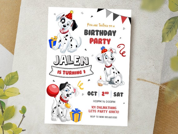 101 Dalmatians Digital Invitation / Dogs Party Invite / Cute Dogs Birthday Card / Kids Birthday Invitation / Dog Party Invitation