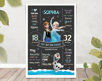 Tableau noir congelé / Tableau d'étape congelé / Tableau d'anniversaire d'Elsa / Panneau d'anniversaire d'Olaf / Tableau d'anniversaire / Affiche de fête de fille