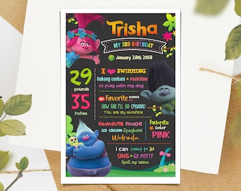 Trolls Chalkboard / Trolls Milestone Board / Trolls Birthday Chalkboard / Girl Birthday Sign Board / Birthday Party Chalkboard