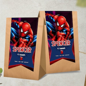 Spiderman Party Bag Sticker / Spiderman Loot Bag / Spiderman Birthday Bag / Birthday Candy Bag / Spiderman Party Favor Bag / Kids Party Bag