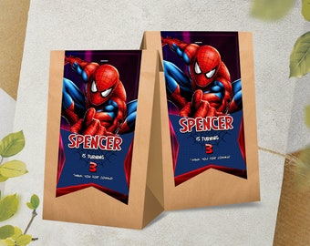 Spiderman Party Bag Sticker / Spiderman Loot Bag / Spiderman Birthday Bag / Birthday Candy Bag / Spiderman Party Favor Bag / Kids Party Bag