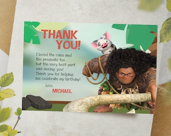 Maui Digital Thank You Card / Maui Party Card / Moana Favor Card / Moana Birthday Card / Girl Party Card / Maui Birthday Card