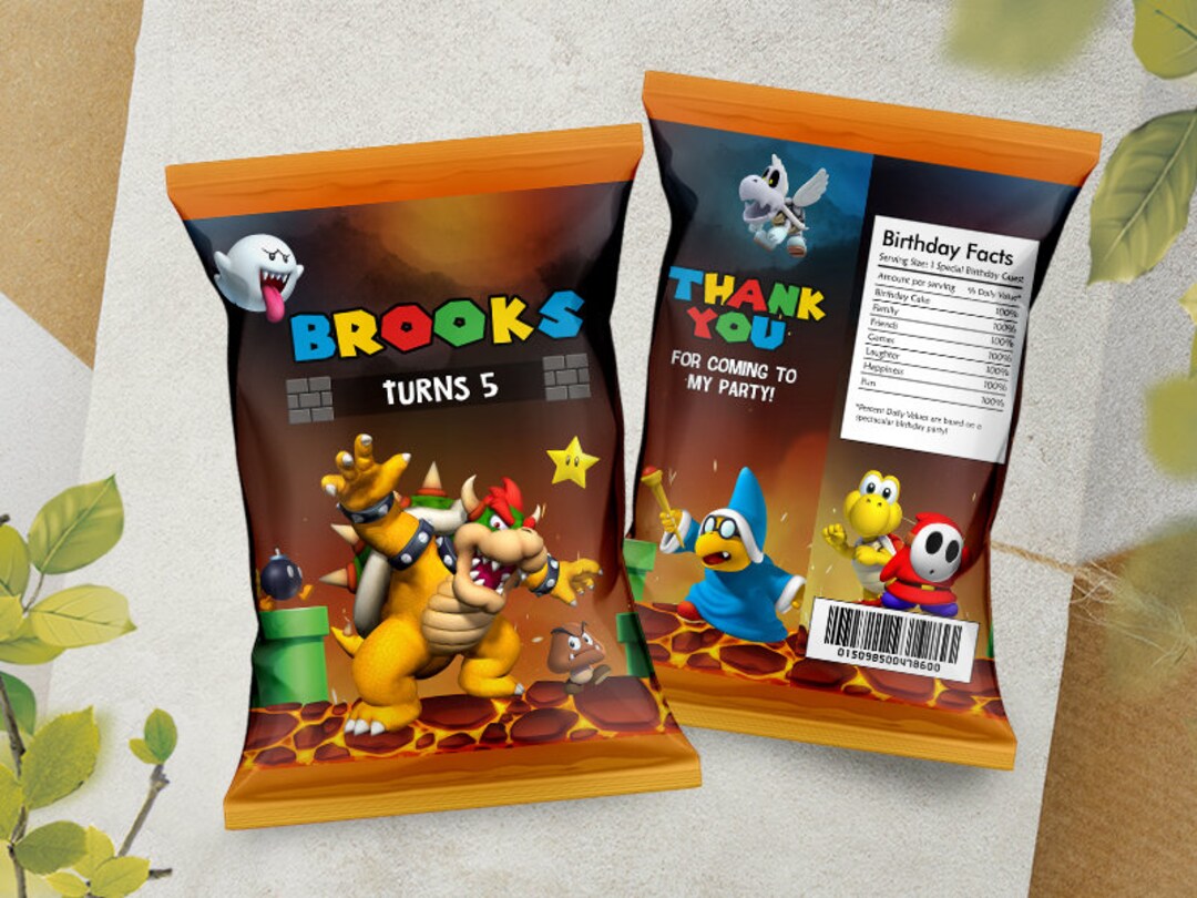 Bowser Chip Bag / Bowser Party Bag / Mario Favor Bag / Bowser Chip