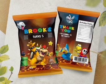 Bowser Chip Bag / Bowser Party Bag / Mario Favor Bag / Bowser Chip Pouch / Mario Goodie Bag Label / Kamek Chip Bag / King Boo Party Bag