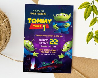 Toy Story Aliens Digital Invitation / Aliens Party Invite / Pizza Planet Birthday Card / Kids Birthday Invitation / Aliens Party Card