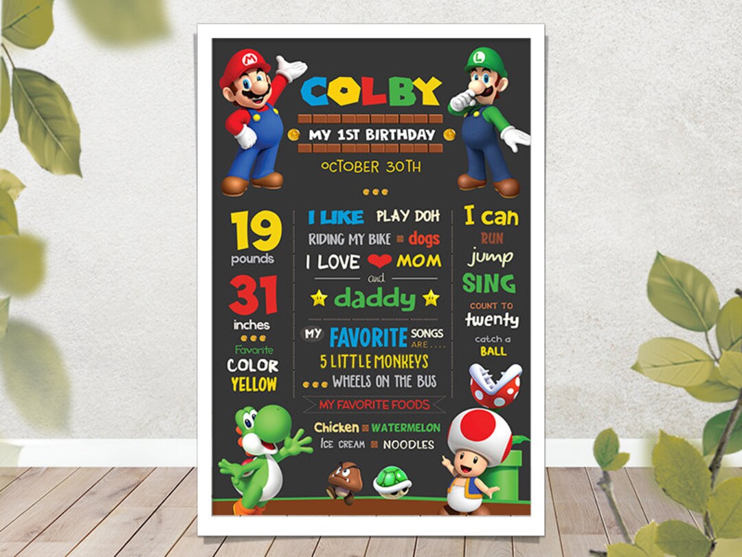 Mario Chalkboard / Super Mario Milestone Board / Luigi Birthday Chalkboard / Mario Bros Birthday Sign Board / Birthday Party Chalkboard - Etsy UK