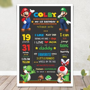 Mario Chalkboard / Super Mario Milestone Board / Luigi Birthday Chalkboard / Mario Bros Birthday Sign Board / Birthday Party Chalkboard