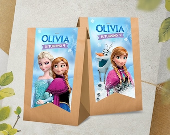 Frozen Party Tasche Aufkleber / Eiskönigin Beute Tasche / Elsa Geburtstag Tasche / Anna Geburtstag Süßigkeiten Tasche / Olaf Mitbringsel Tasche / Kinder Party Tasche