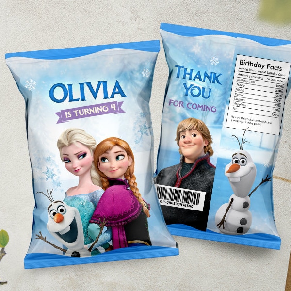 Frozen Chip Bag / Frozen Party Bag / Elsa Favor Bag / Anna Chip Pouch / Frozen Goodie Bag Label / Olaf Chip Bag / Disney Frozen Party Bag