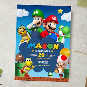 Convite digital Super Mario / Convite para festa do Mario / Cartão de aniversário do Luigi / Convite para aniversário infantil / Cartão para festa de menino / Convite para festa