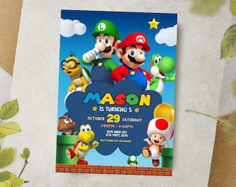 Invitation numérique Super Mario / Mario Party Invite / Luigi Birthday Card / Kids Birthday Invitation / Boy Party Card / Party Invitation