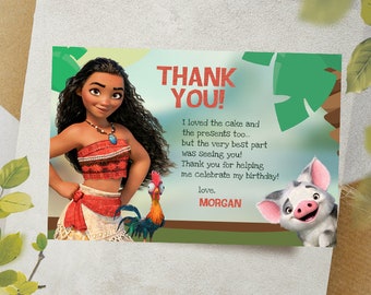 Moana Digital Thank You Card / Moana Party Card / Moana Favor Card / Moana Birthday Card / Girl Party Card / Princess Thank You Card