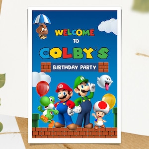 Mario Welcome Sign Board / Super Mario Sign Board / Luigi Birthday Poster / Mario Bros Birthday Sign Board / Yoshi Birthday Party Chalkboard