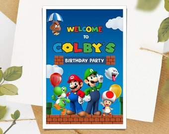 Mario Welcome Sign Board / Super Mario Sign Board / Luigi Birthday Poster / Mario Bros Birthday Sign Board / Yoshi Birthday Party Chalkboard