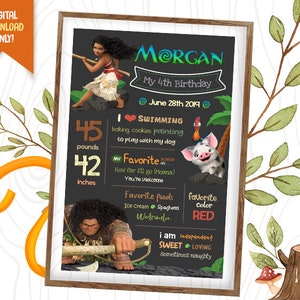 Moana Chalkboard / Moana Milestone Board / Moana Birthday Chalkboard / Maui Birthday Sign Board / Geburtstagstafel / Girl Party Poster