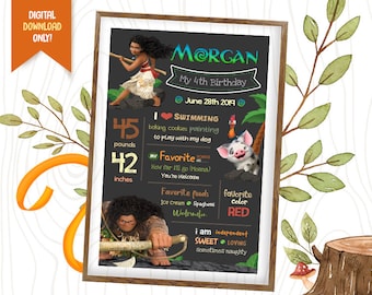 Pizarra de Moana / Moana Milestone Board / Moana Birthday Chalkboard / Maui Birthday Sign Board / Birthday Chalkboard / Girl Party Poster
