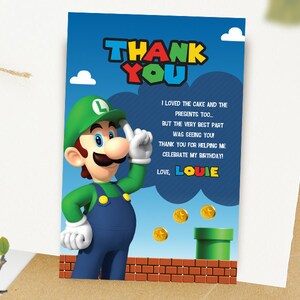 Luigi Digital Thank You Card / Luigi Party Card / Luigi Favor Card / Mario Bros Birthday Card / Boy Party Card / Birthday Printable Card