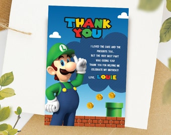 Luigi Digital Thank You Card / Luigi Party Card / Luigi Favor Card / Mario Bros Birthday Card / Boy Party Card / Birthday Printable Card