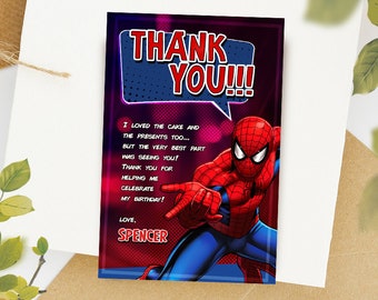 Spiderman Digital Thank You Card / Spiderman Party Card / Superhero Favor Card / Spiderman Birthday Card / Boy Party Card / Printable Card