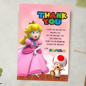 Princesa Peach Digital gracias tarjeta / tarjeta de fiesta de sapo / princesa Favor tarjeta / tarjeta de cumpleaños de melocotón / tarjeta de fiesta de niño / tarjeta imprimible de Mario