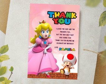 Princess Peach Digital Thank You Card /  Toad Party Card / Princess Favor Card / Peach Birthday Card / Boy Party Card / Mario Printable Card
