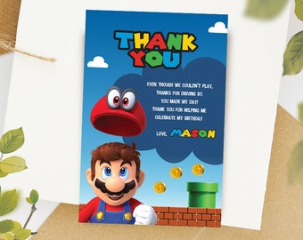 Mario Digital Thank You Card / Super Mario Party Card / Mario Favor Card / Mario Bros Birthday Card / Boy Party Card / Mario Printable Card
