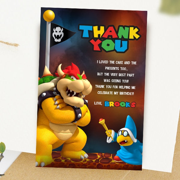 Bowser Digital Thank You Card / Super Mario Party Card / Bowser Favor Card / Mario Birthday Card / Boy Party Card / Mario Printable Card