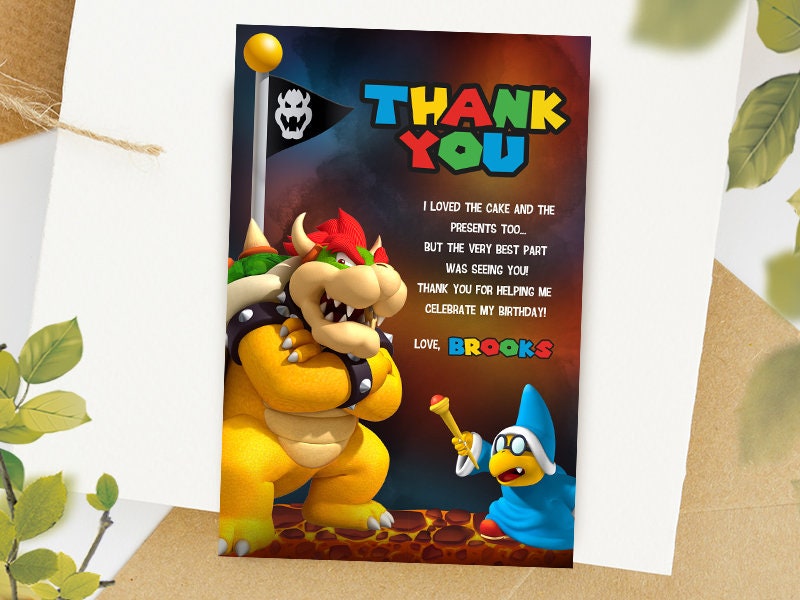 Bowser Digital Thank You Card / Super Mario Party Card / Bowser Favor ...