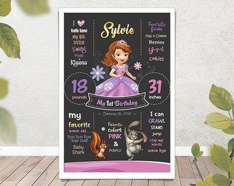 Sofia The First Chalkboard / Sofia Milestone Board / Sofia Birthday Chalkboard / Girl Birthday Sign Board / Birthday Party Chalkboard