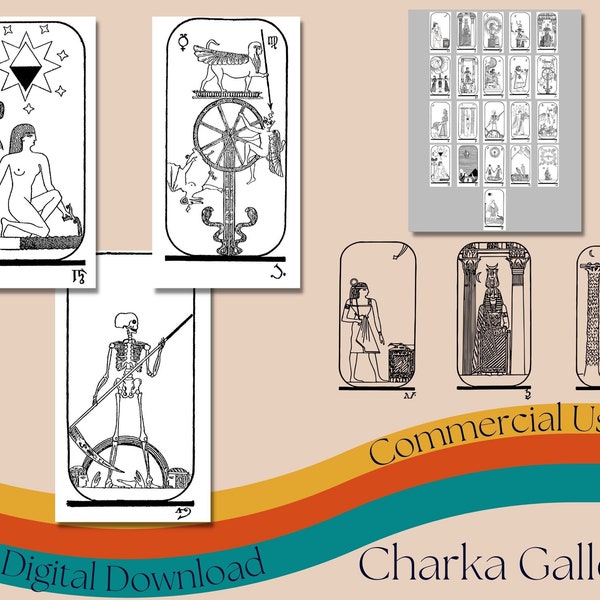 Printable "Egyptian" Tarot Card Deck, High Resolution Complete Set, Tarot Cards Collage, Instant Download, Commercial Use