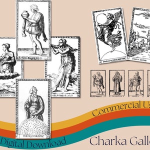 Baralho de cartas de tarô "Mantegna" para impressão, conjunto completo de tarô alemão, folha de colagem de tarô vintage, uso comercial, cartas de adivinhação