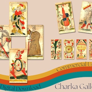 Imprimible "Tarot de Besançon" Tarot Card Deck, juego completo de cartas de tarot francés de alta resolución, hoja de collage de tarot vintage, uso comercial