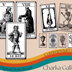 Imprimible "The 1JJ Swiss" Baraja de cartas de tarot en blanco y negro, formatos JPG y PNG (fondo transparente), baraja de tarot de título francés